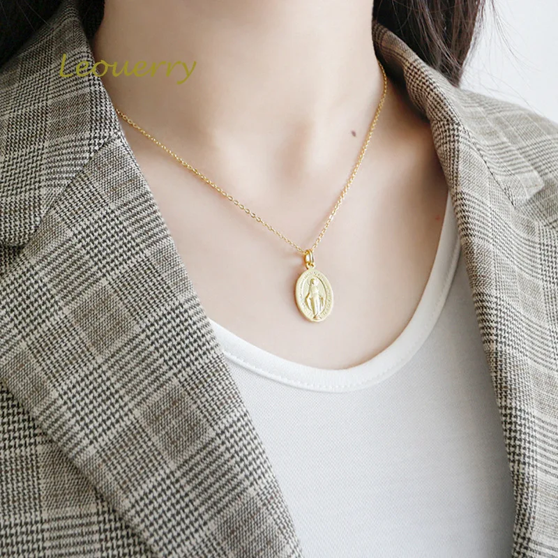 Leouerry 925 стерлингового серебра Девы Марии монета с портретом ожерелье 18K