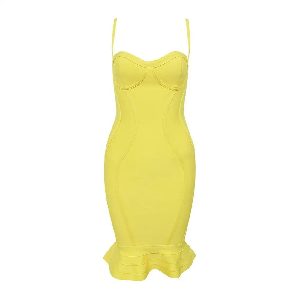 2019 New Summer Bandage Dress Women Elegant Club Party Sexy Sleeveless Yellow Mermaid Vestido | Женская одежда