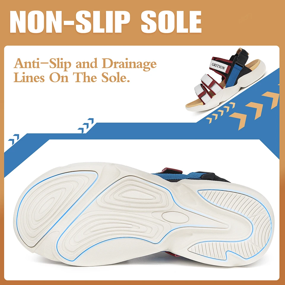 GRITION Mens Summer Sandals Beach Outdoor Males Casual Shoes Non Slip Thick Bottom Fashion Splicing Quick Drying 2021 Size 46