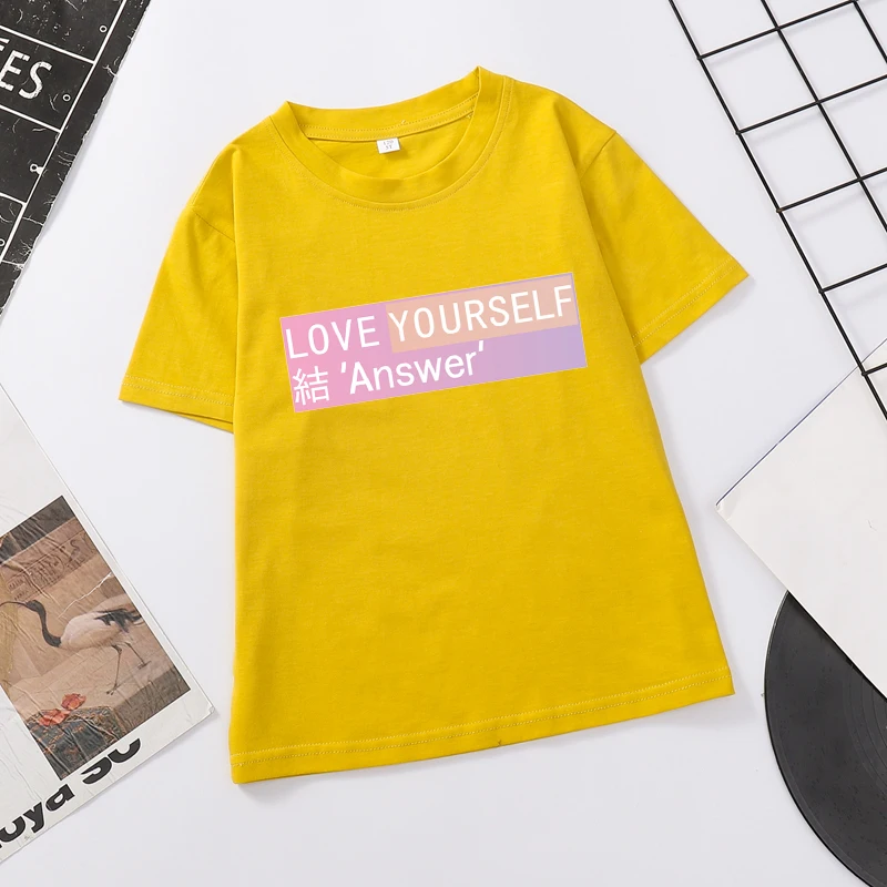 Летняя Корейская одежда в стиле K-POP хлопковые футболки с коротким рукавом для