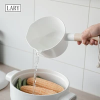 lary kitchen plastic water scoop with wooden long handle multifunction water spoon bath garden scoop kitchen supplies white