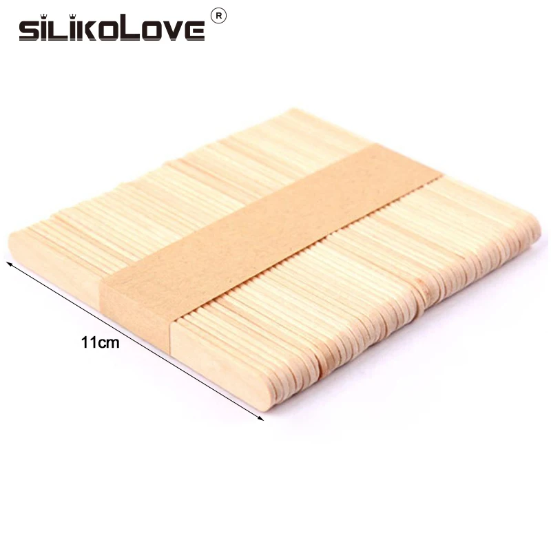 SILIKOLOVE 50Pcs/Lot Natural Wood Ice Cream Sticks Wooden Pop Popsicle Sticks DIY Ice Cream Tools