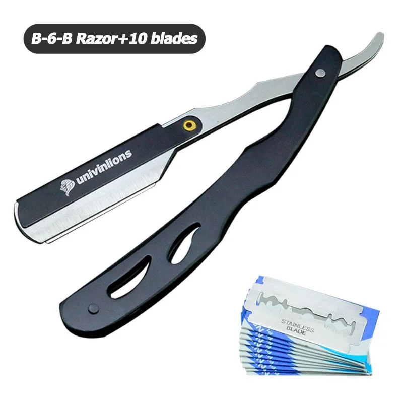 Razor-10 blades Univinlions парикмахерские инструменты для бритья Бритва и лезвия для волос античный черный складной нож для бритья из нержавеющей стали прямой держатель для бритвы - Цвет: Razor-10 blades
