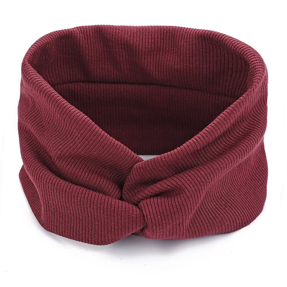 Женская повязка на голову цвет Широкий Тюрбан Твист вязаный хлопок лента для