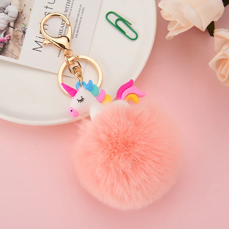 6 см Pom Ball брелок мягкий пластиковый Единорог Искусственный Мех Кролика красочный