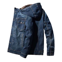 mcikkny men cargo casual denim jackets coats with hat solid color hooded jeans jackets for male outwear spring autumn