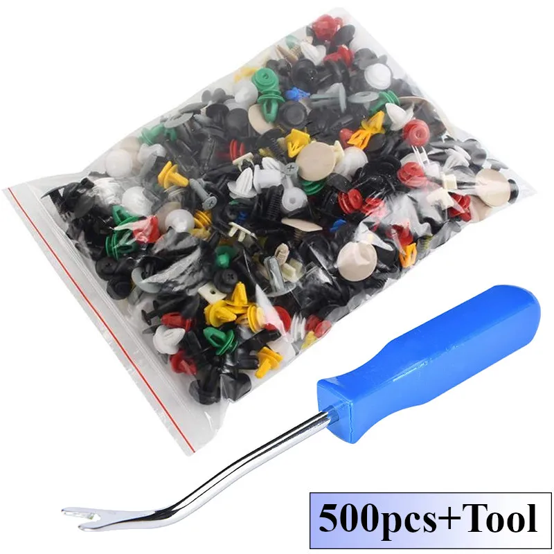 500pcs with Tool 500 шт./компл. смешанные крепежные детали автомобиля дверь отделка Панель Авто заклепка для бампера автомобильные клипсы фиксатор толчок крышка двигателя крыло крепеж зажимы - Название цвета: 500pcs with Tool