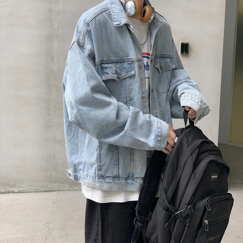 

Denim jacket men and women spring neutral loose oversized couples tooling jacket Korean casual jacket