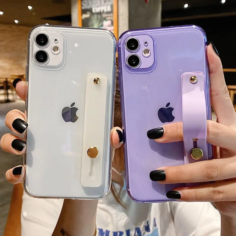 Флуоресцентный Прозрачный чехол для iPhone 11 Pro Max X XR Xs 7 8 6 6S Plus SE 2020 с ремешком на руку