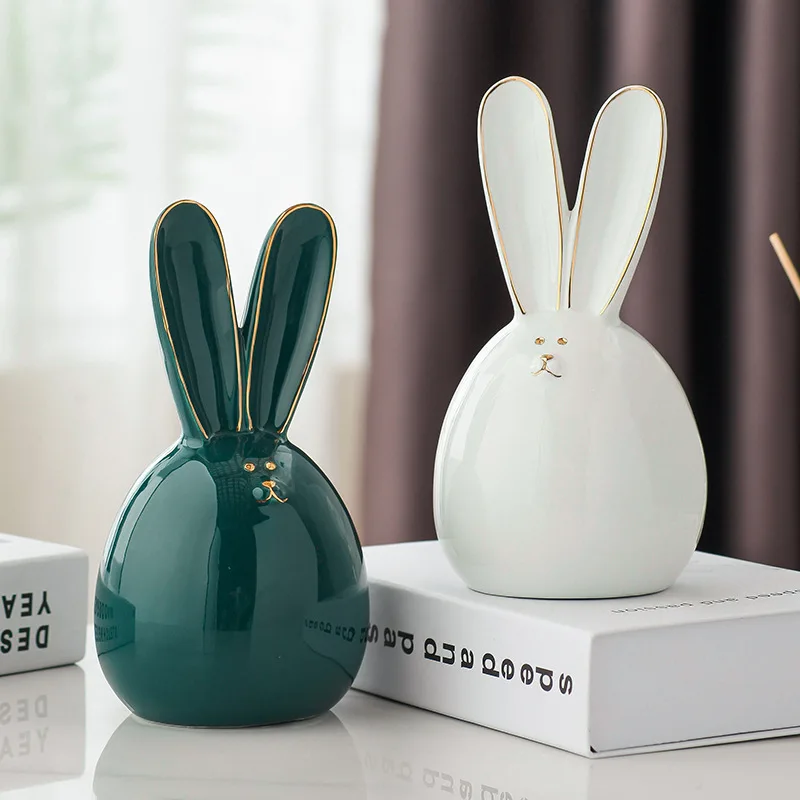 

Nordic Ceramic Rabbit Ornament Creative Living Room Entrance TV Cabinet Cute Bedroom Home Decorations Modern Simple