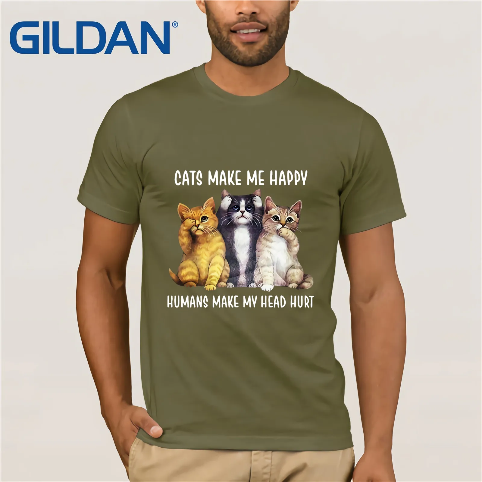 Кошек Make Me Happy людей My болит голова рубашка Лето 2019 футболка с коротким рукавом