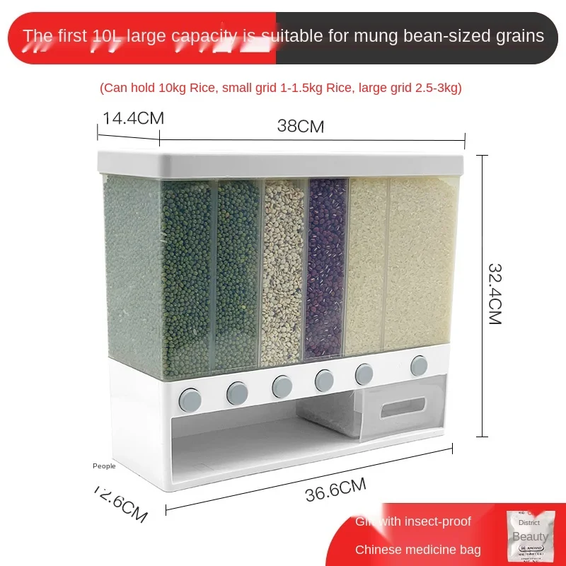 

Cereals Storage Box Kitchen Wall-Mounted Multifunctional Grain Storage Compartment Grain Storage Beans Sealed Cans Durable