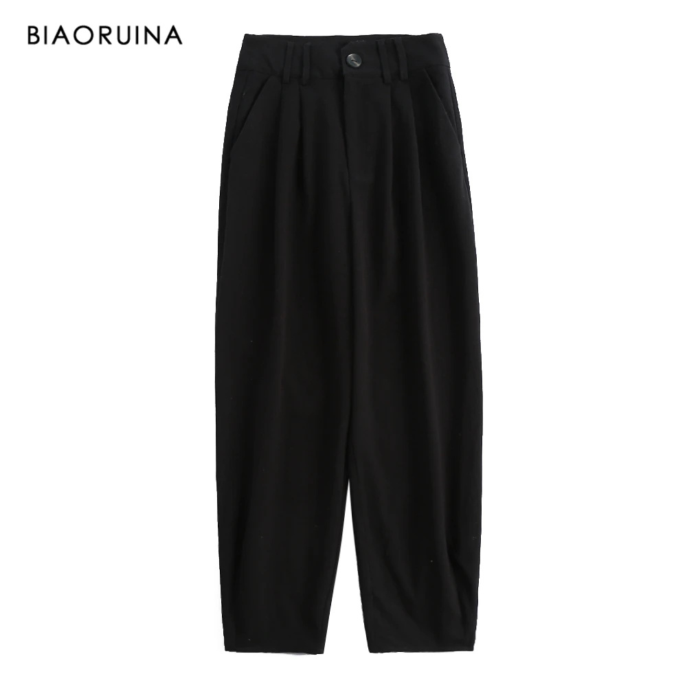 BIAORUINA Женские однотонные черные повседневные свободные прямые брюки офисные