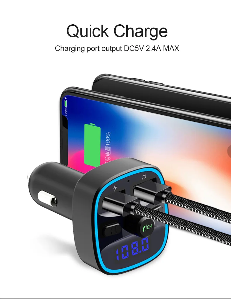 

Беспроводной fm-передатчик, интеллектуальная голосовая навигация, быстрое зарядное устройство, Bluetooth, MP3, музыкальный плеер, адаптер 3.1A, двойное зарядное устройство USB