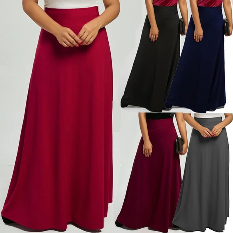 

FAKUNTN Skirts Women Summer Fashion Casual Multi-colored Plus Size High Waist Floor Length Slim Fit Skirts Solid Color Female
