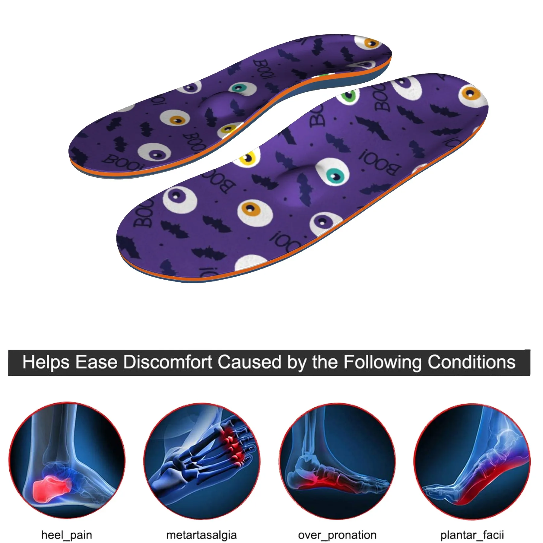 Purple cartoon sole, universal heel orthopedic pad, plantar fasciitis, plantar arch support, orthopedic insole