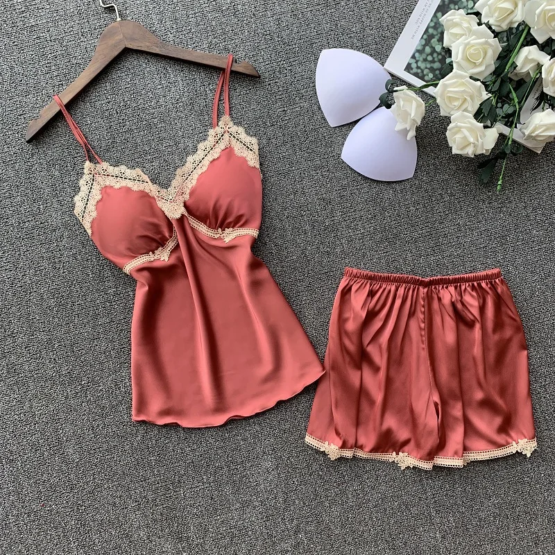 Летняя Пижама женский топ с бретельками короткие брюки модный пижамный комплект