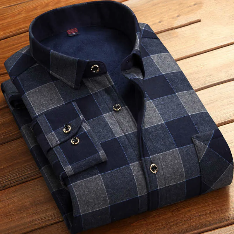 Мужская утолщенная рубашка с длинным рукавом теплая в клетку изысканная