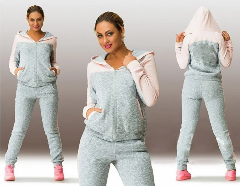 

Two Piece Sportswear Women's Top and Pants Contrast Color Long Sleeve Hoodie Pullover Sweatshirt Autumn Winter New Fashion