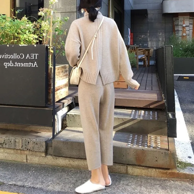 Женский Повседневный костюм из двух предметов свитер с высоким воротником и