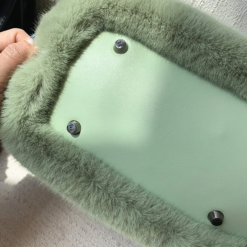 

Faux Mink Fur Bucket Bag 2020 Luxury Furry Tote Bags Mini Sac Plush Handbags Designer Crossbody Bolsos Mujer Torebki Tas