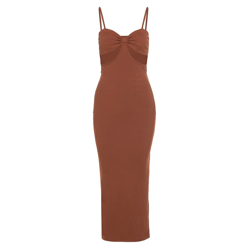 

European and American style 2021 summer new women's suspenders fashion sexy low-cut slim-fit mid-length dress women