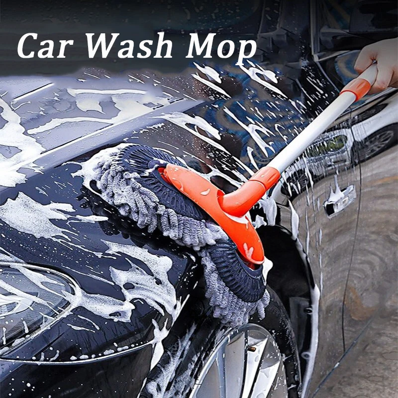 

360 Rotation Telescoping Long Handle Cleaning Mop Car Wash Brush Dual Brush Heads Chenille Broom Auto Cleaning Tools