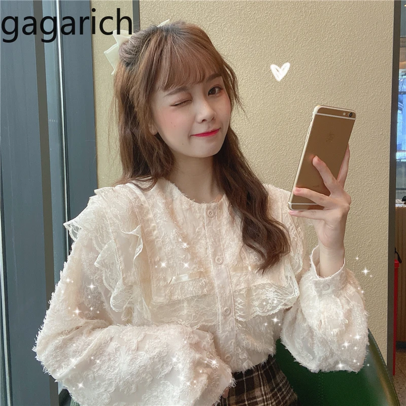 Женская кружевная блузка Gagarich свободная в Корейском стиле с рукавами фонариками