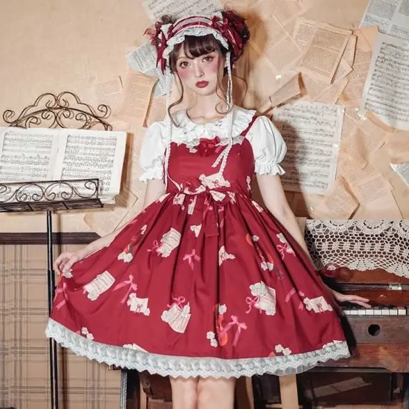 

Lolita Kawaii Tea Party Sound Of Music Jsk Daily Cute Girl Lolita Dress Summer Gothic New Japanese Suspender Dress