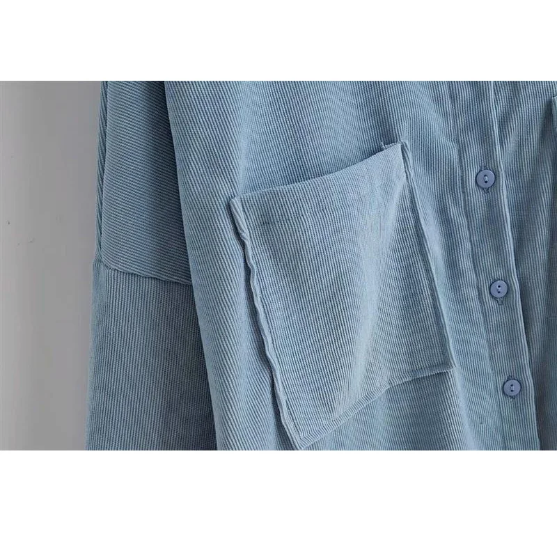 

Autumn New Solid Color Corduroy Lapel Long Sleeve Loose Thickening Women's Shirt Single-breasted Pocket Female Shirt Tops
