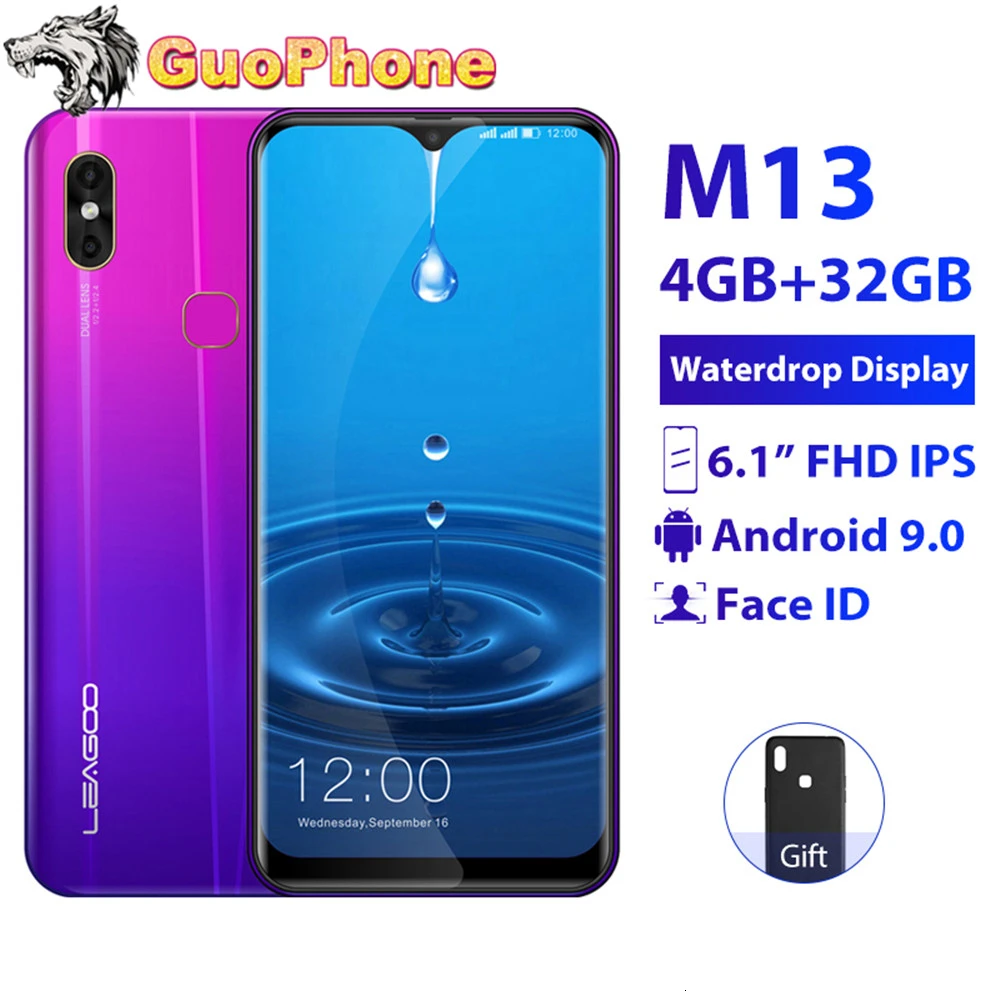 Смартфон LEAGOO M13, 4 Гб ОЗУ, 32 Гб ПЗУ, 6,1 дюймов, экран в виде капли воды, Android 9,0, MTK6761, четыре ядра, отпечаток пальца, распознавание лица, 4G, мобильный телефон