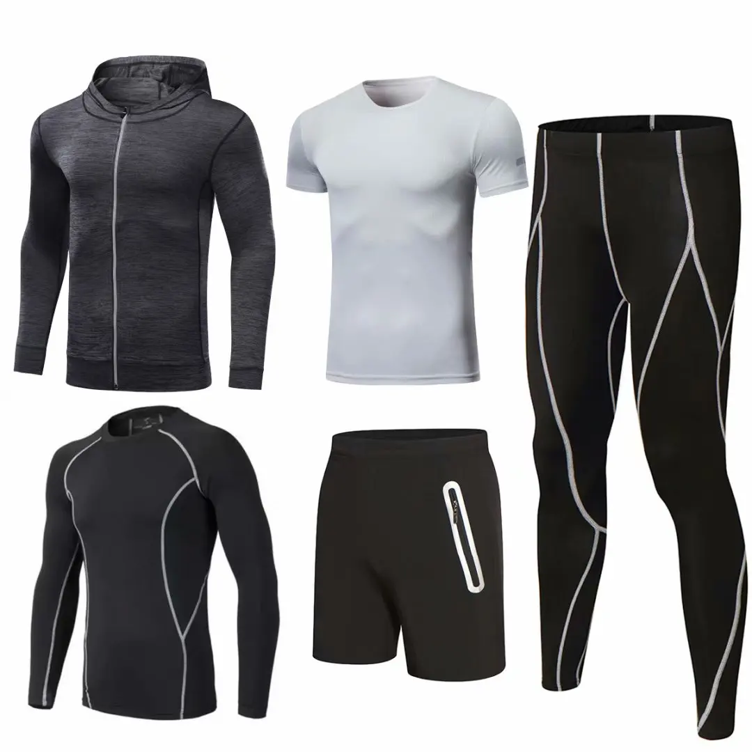 

Men's fitness suit 5 pieces/set Men's quick-dry plastic workout tights Gym workout suit Running workout tights