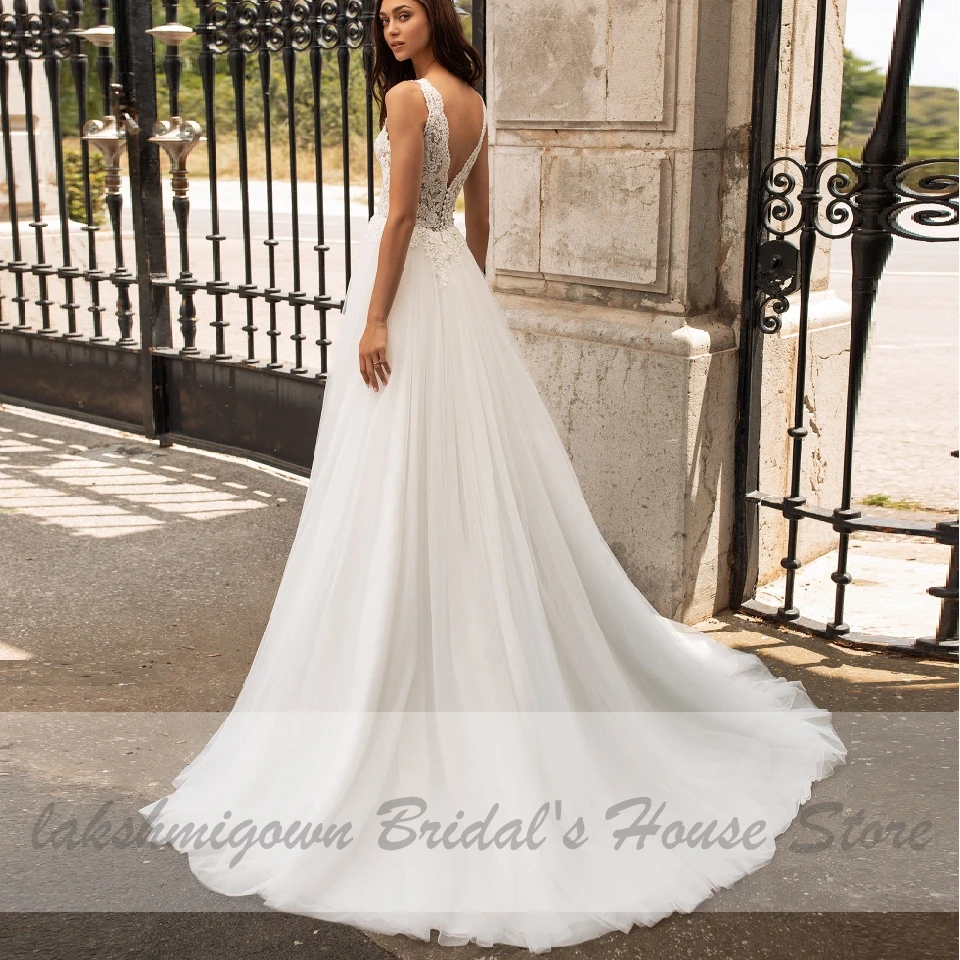 

Vestidos de Novia Talla Grande Bohemian Wedding Dress 2020 Double V Neck Lace Bodice Bridal Gown A Line Beach Wedding Dresses