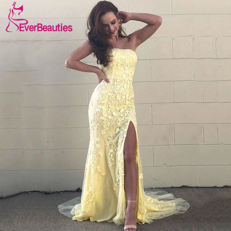 Вечернее платье с милой русалочкой Длинное из тюля аппликацией разрезом сбоку