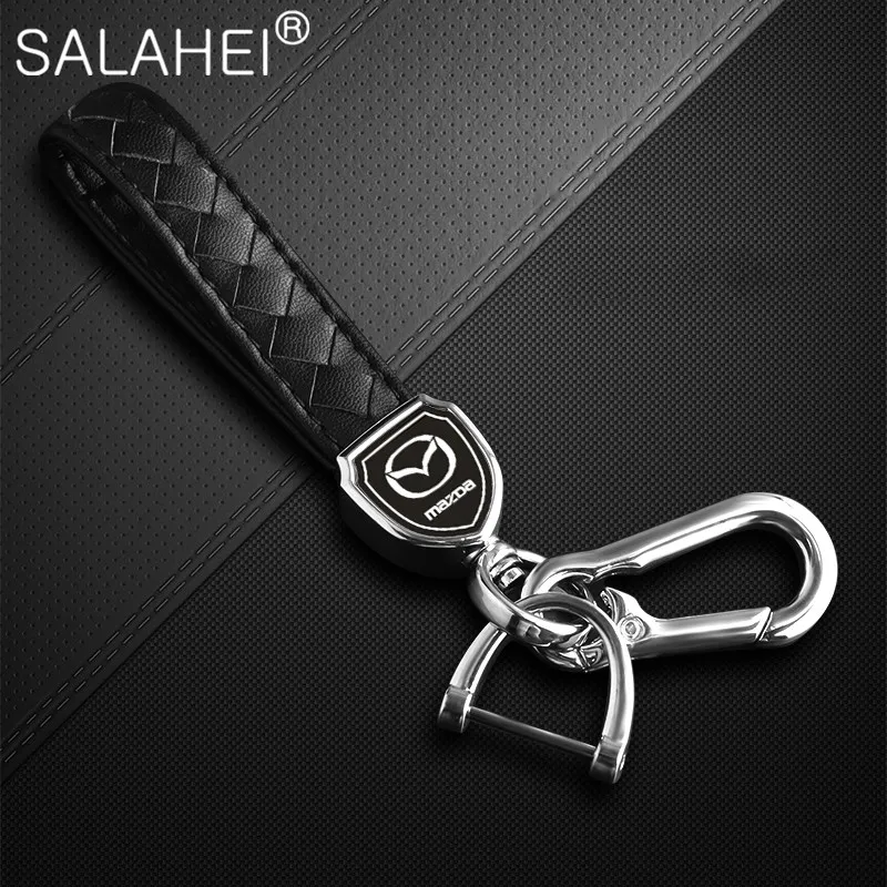 

1PC Leather Metal Car Keychain Shield Shape Double Keychain Key Ring With Logo For Mazda 2 3 5 6 M5 Ms CX-4 CX-5 CX-9 CX6 M3 M6