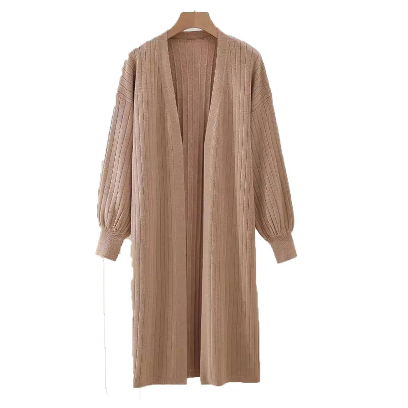 

2020 New Long Knitted Sweater V Neck Shirt Loose Type Solid Lantern Sleeve Casual Autumn Wear Fashion Women Cardigans