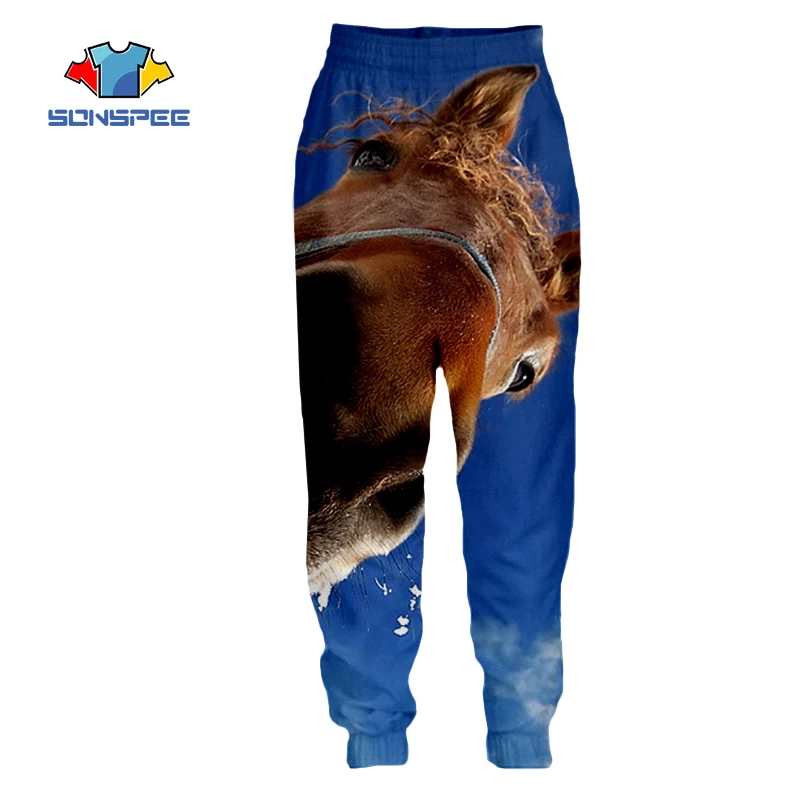 

SONSPEE Animal Horse Funny 3D Print Long Pant Summer Fashion Casual Trousers Unisex Street Wear Hip Hop Pants Drop Shipping