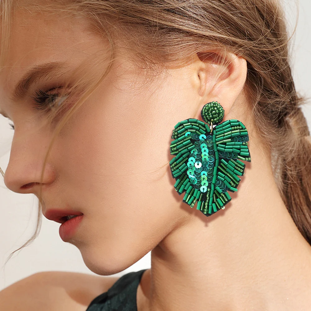 Серьги подвески в форме пальмового листа богемные круглые висячие серьги с