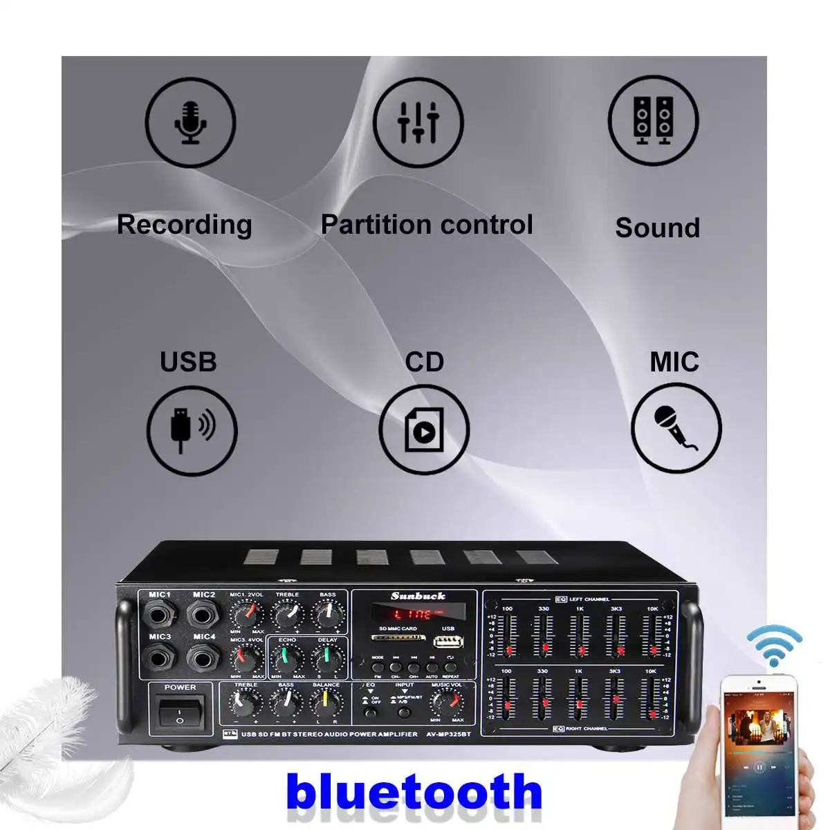 Усилитель для SD-карты 110/220 В 2000 Вт USB FM DVD AUX с пультом дистанционного управления