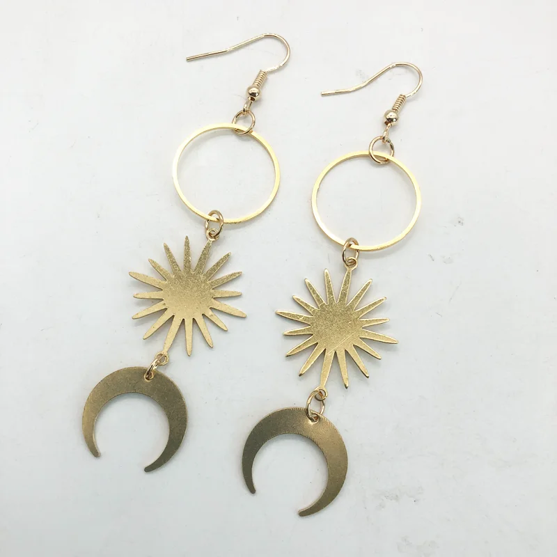 

Sun and moon earrings Space Celestial Sun Crescent phase Boho jewelry Witchy Gypsy brass fashion women gift dangle earrings new