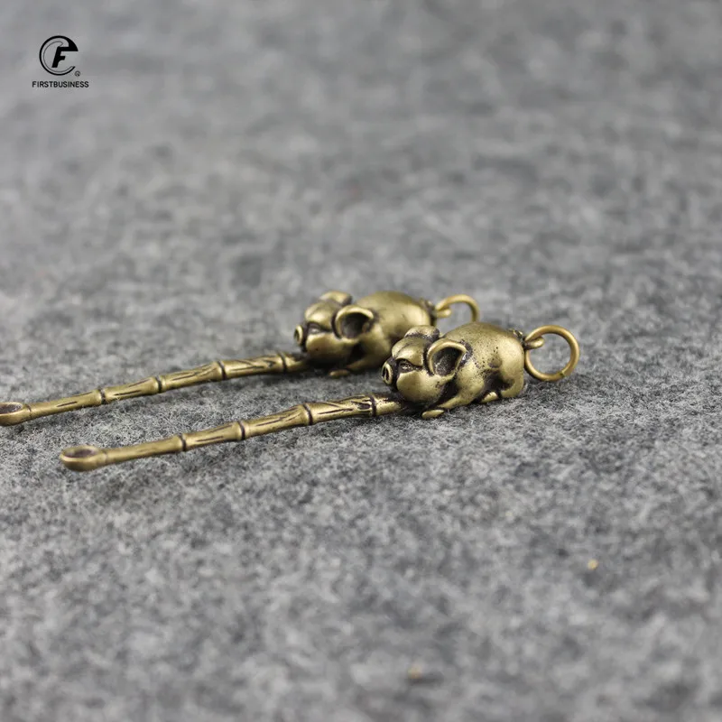 Медная медная ложка Ушная бамбуковая маленькая статуя украшения животное на