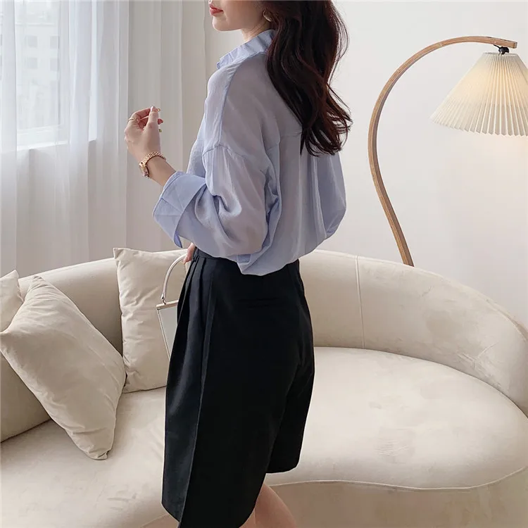 

Summer Women High Waist Wide Leg Short Pants White Knee Length Pants With Belt