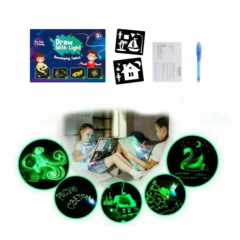 

English Fluorescent Drawing Board With Light Fun And Developing Toy Paint Learning Board Magic Draw Educational Toys Kids Gift