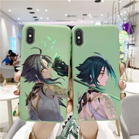 xiao genshin impact green liquid silicone phone case for iphone 13 12 11 pro max x xs max xr shell for iphone 7 8 6 6s plus