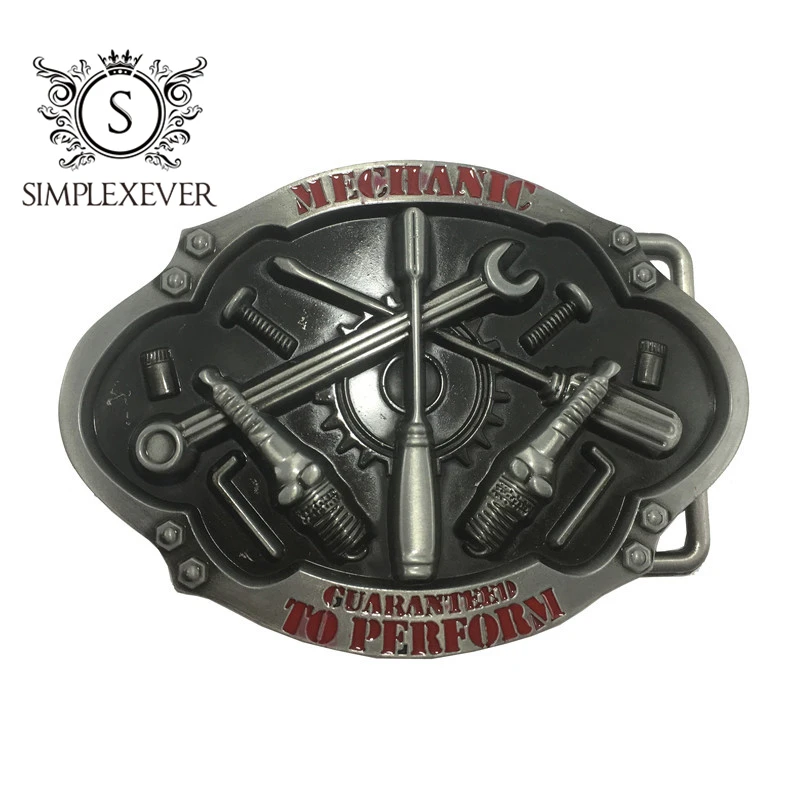PU Belts with MECHANIC Metal Belt Buckle Men's Buckles Head Suitable for 4cm Wide Free Puncher |