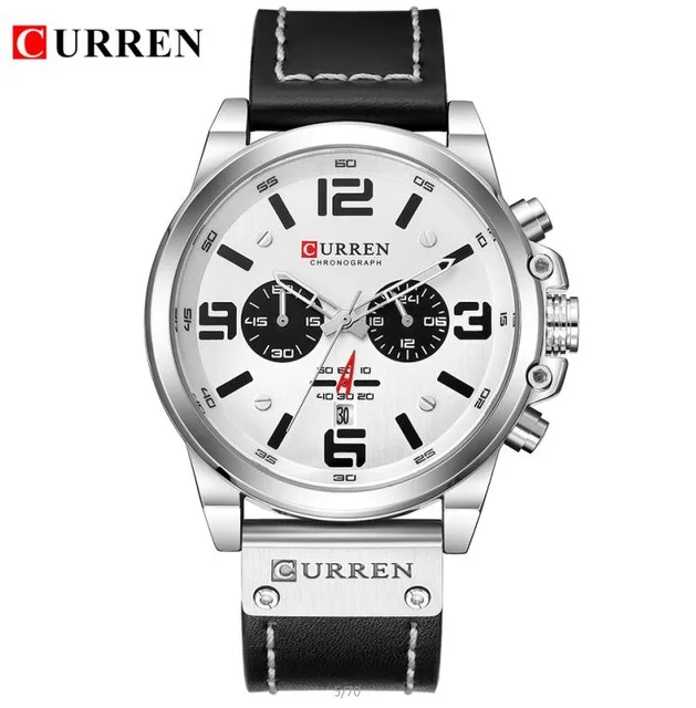 black white Новинка CURREN Мужские часы Топ люксовый бренд водонепроницаемые спортивные наручные часы хронограф кварцевые Военные Кожаные Relogio Masculino - Цвет: black white