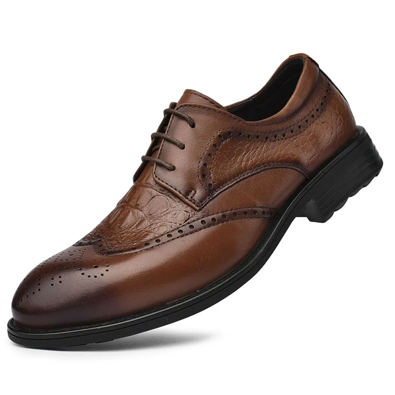 

Мужские высококачественные Кожаные броги, деловые повседневные туфли из крокодиловой кожи с верхним слоем, Стильные Классические мужские ...