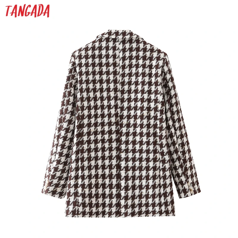

Tangada Women 2021 Autumn Winter Houndstooth Tweed Coat Vintage Long Sleeve Office Lady Outerwear Chic Tops DA53