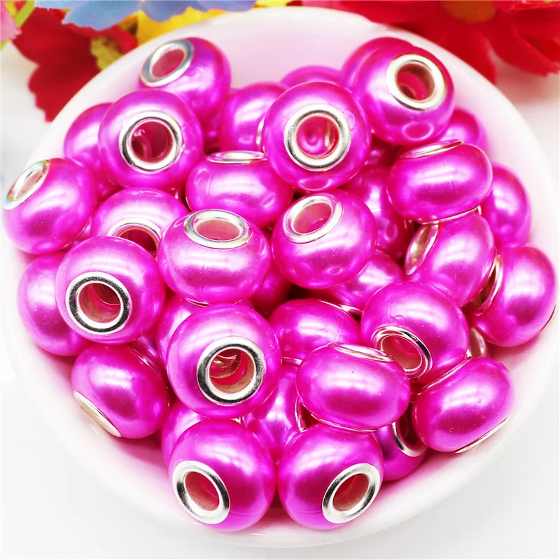 

10Pcs Pink Color Resin Murano European Craft Beads Large Hole Beads Charms Beads for DIY Bracelet Necklace DIY Jewelry Making