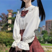 long sleeve white shirt teen girls women spring autumn japanese preppy style kawaii frilly peter pan collar lolita blouses tops